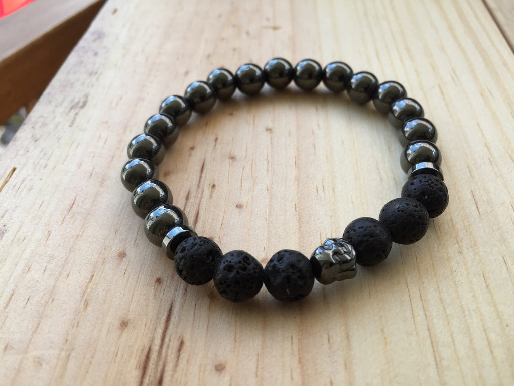 Herren Armband mit Hämatit, Lava und Buddha